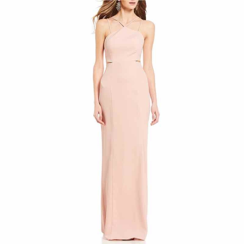 Blush Ruffle Back Cutout Gown